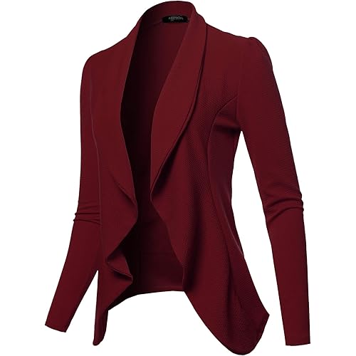 SSOULM Women's Long Sleeve Classic Draped Open Front Lightweight Blazer with Plus Size