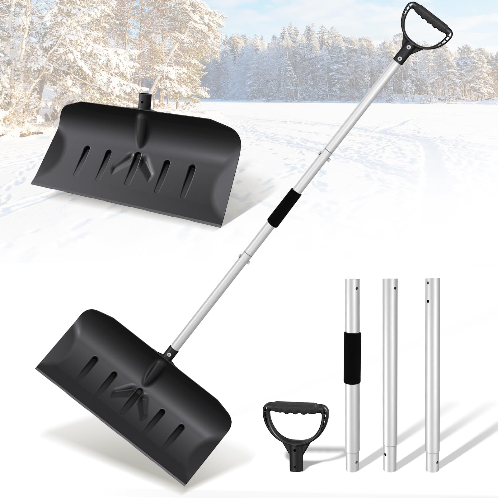 Condition photo showing New/Like New for Snow Shovel for Driveway with D-Grip Handle - 58” Total Length, 20” Wide Blade - White Rod with Black Bottom - Portable and Ergonomic for Easy Snow Removal at Home and Outdoors