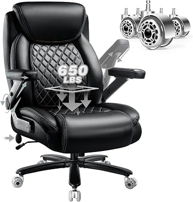 650LBS Big and Tall Office Chair with 5D Flip Arms and Thick - best pocket spring chairs