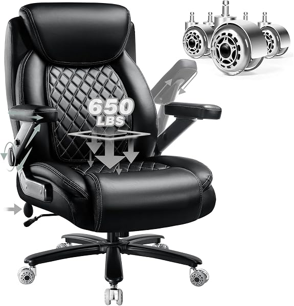 650LBS Big and Tall Office Chair with 5D Flip Arms and Thick Pocket Spring Cushion, Extra Wide Heavy Duty Office Chair &