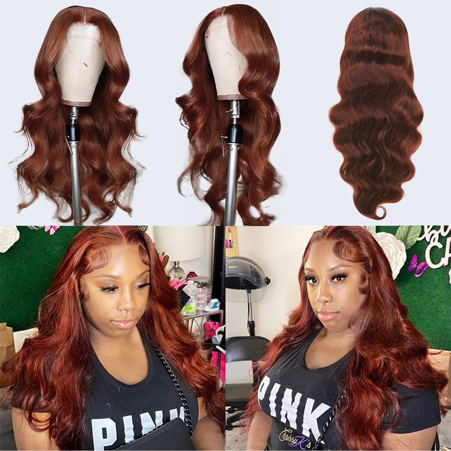 Red Beauty Lace Front Wig #350 Amazon.com : SPOU Reddish Brown 350# Colored 13x6 Body Wave  main image 2