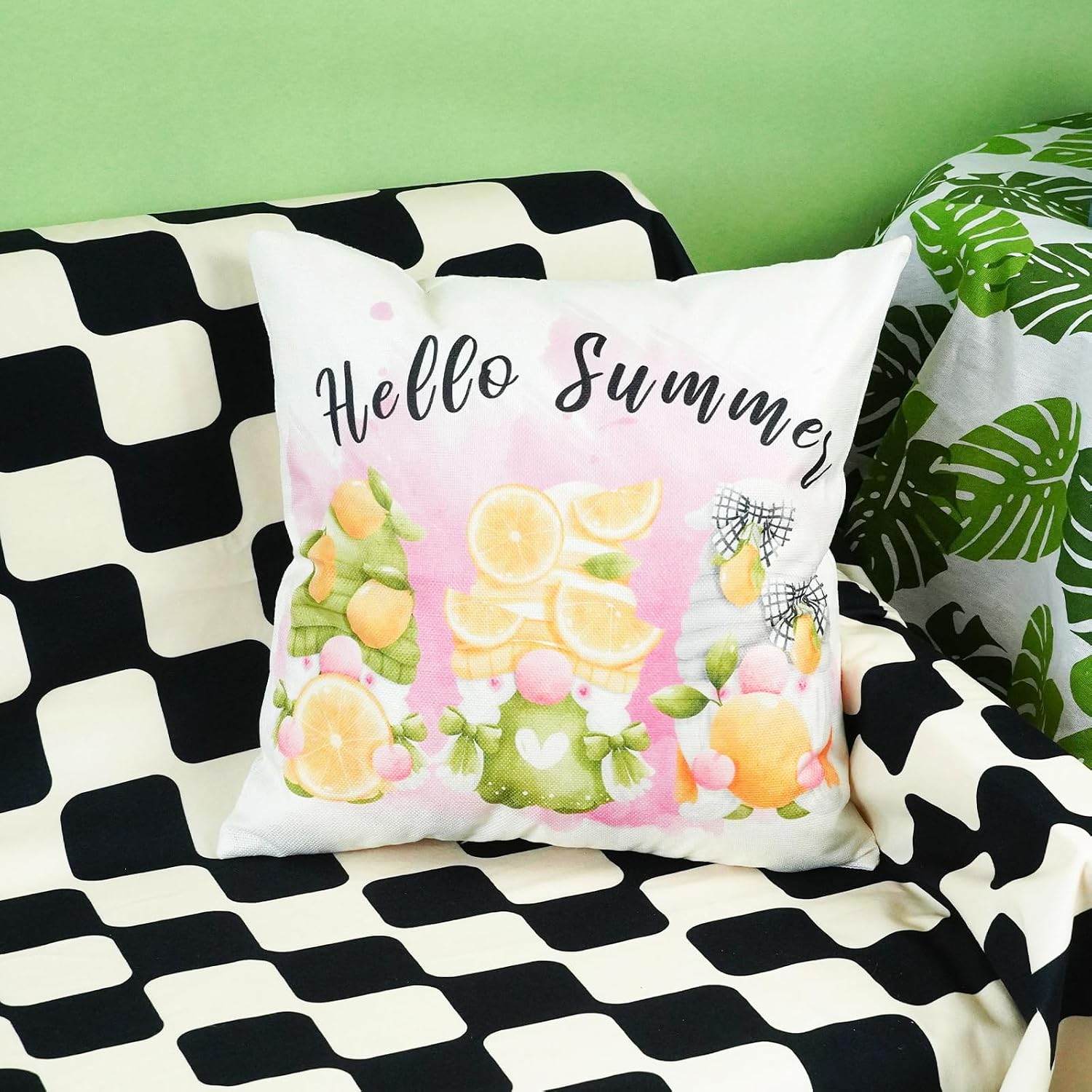 Condition photo showing New/Like New for onway summer pillow cover 18x18 hello summer lemon pillowcase farmhouse outdoor holiday decorations patio cushion case for sofa couch home bed 18" x 18" (pack of 1)