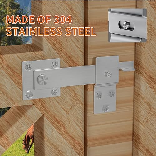 Miniatura 6 de JUGREAT Pestillo de puerta de acero inoxidable para cerca, cerradura de puerta de granero impermeable a prueba de óxido, herrajes para cercas de