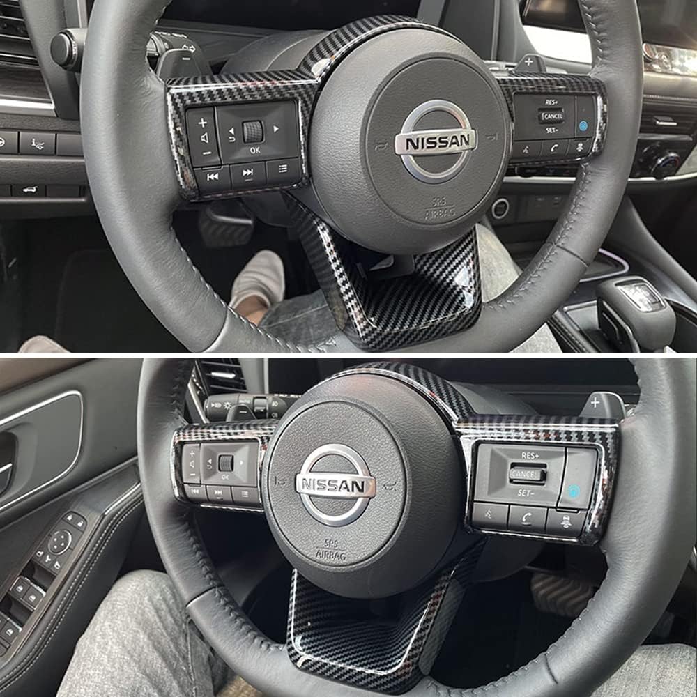 XITER 2PCS ABS Carbon Fiber Style Steering wheel cover Panel Frame Trim Controls Panel Cover for Nissan Rogue 2021 2022 2023 2024 Interior Accessories