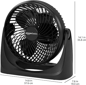 Amazon Basics Air Circulator Fan, Desk Fan for Bedroom, Home and Office, With 90-Degree Tilt Head, 3 Speed Settings, Lightweight (4.2 LBS), 70 Watts, Black, 14.8Wx7.6Dx14.1H