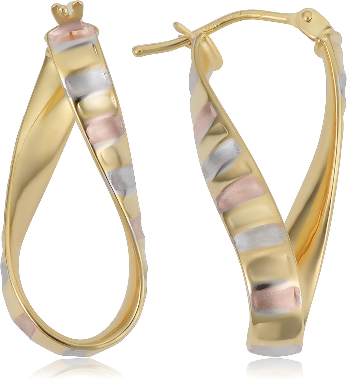 KoolJewelry 14k Tricolor Gold Scalloped Twisted Oval Hoop Earrings