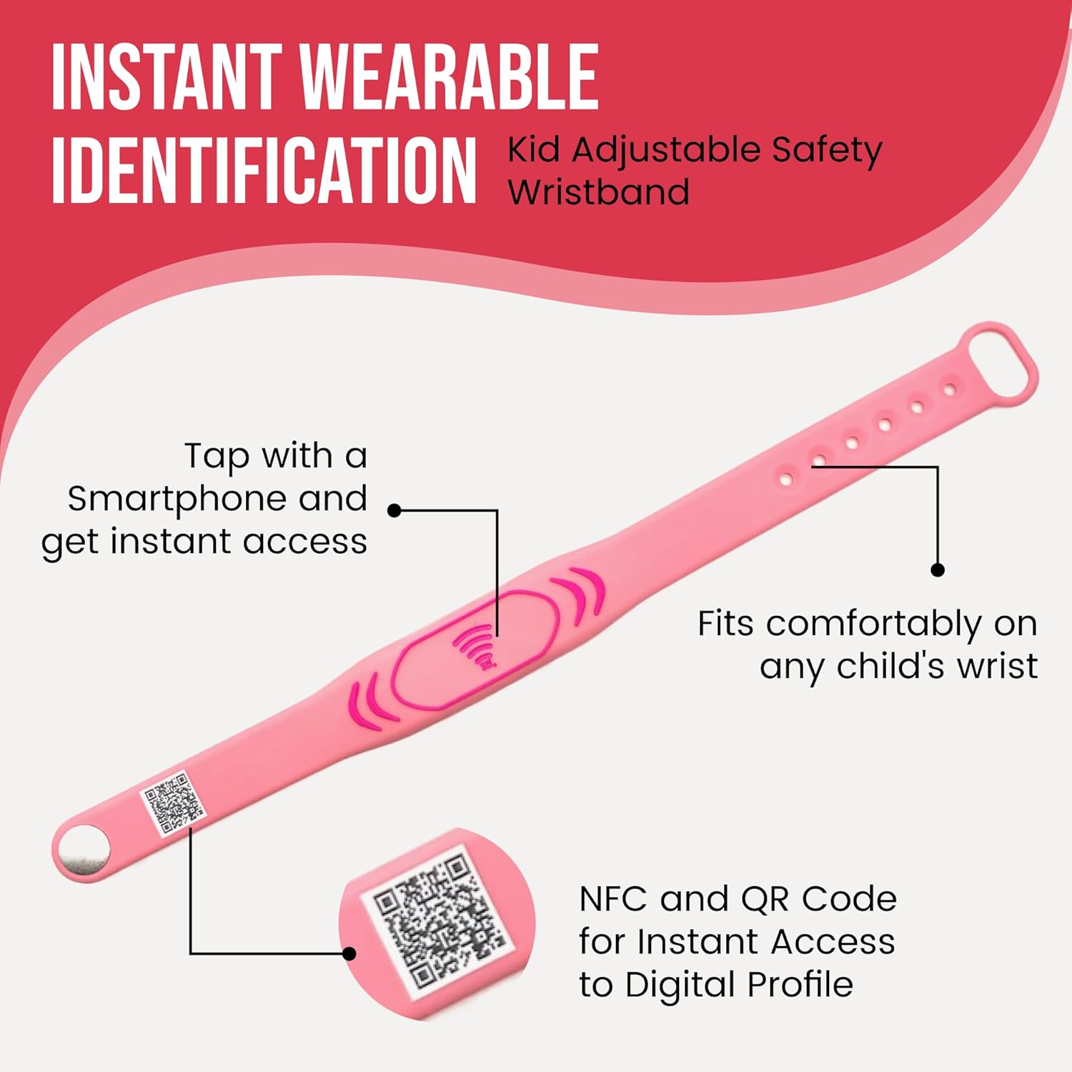 Kids ID Bracelet – NFC Emergency Contact Wristband, Adjustable 5.5–7.5”, Waterproof Silicone Safety Band, Not GPS, Travel & School Child Safety Bracelet