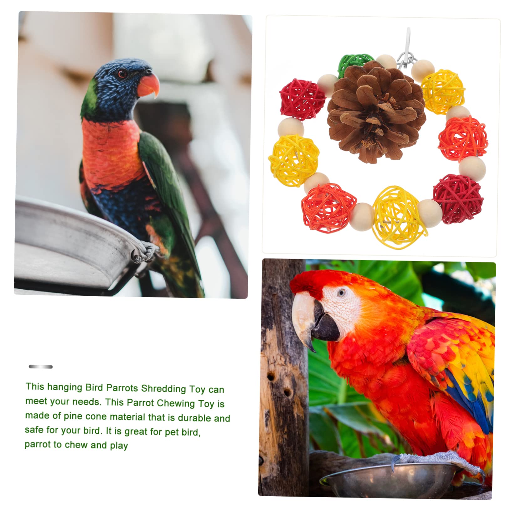 VANZACK 4pièces Jouet à Mâcher pour Oiseaux Cône De Pin Naturel Et Balles Rotin Accessoire De Jeu pour Perruches Et Perroquets Jouet De Foraging Suspendu