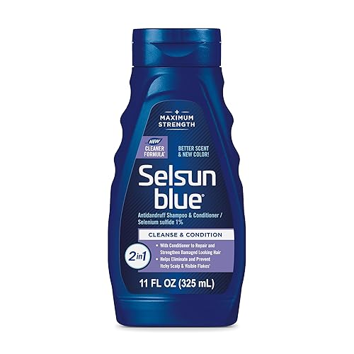 Champú y acondicionador anticaspa 2 en 1 Selsun Blue, tratamiento máximo de fuerza con selenio sulfuro, 11 fl. oz.