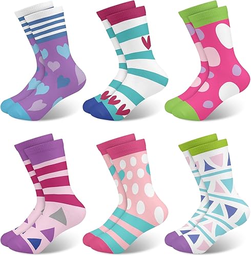 Queenshin Girls Socks Lightweight Stretch Crew Socks Stripes