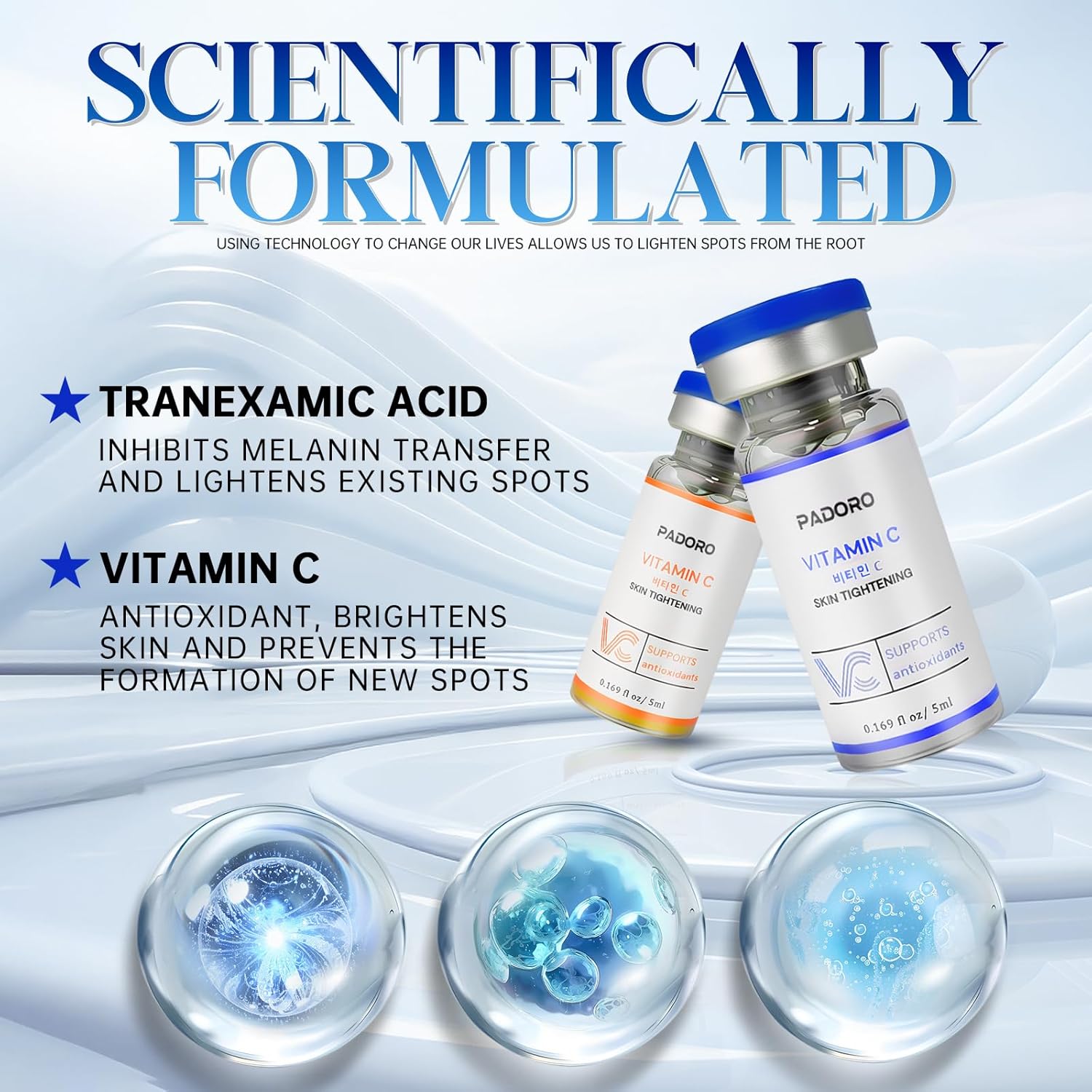 Tranexamic Acid Serum, Gold Vitamin C, Dark Spots, Pigmentation serum, Improves the Appearance, Anti-Aging Serum, Suitable for All Skin Types, Skincare, Repairs and Comforts, Reduces Wrinkles (2PC)