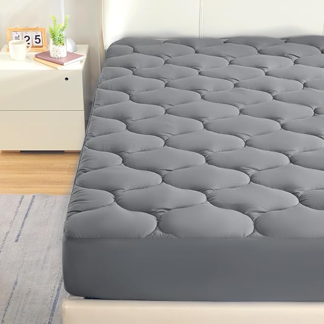 SLEEP ZONE Matelas de refroidissement Topper Queen, housse de matelas extra épais, matelas de lit pour oreillers doux, soin facile, lavable (Grey Lattice, Queen)
