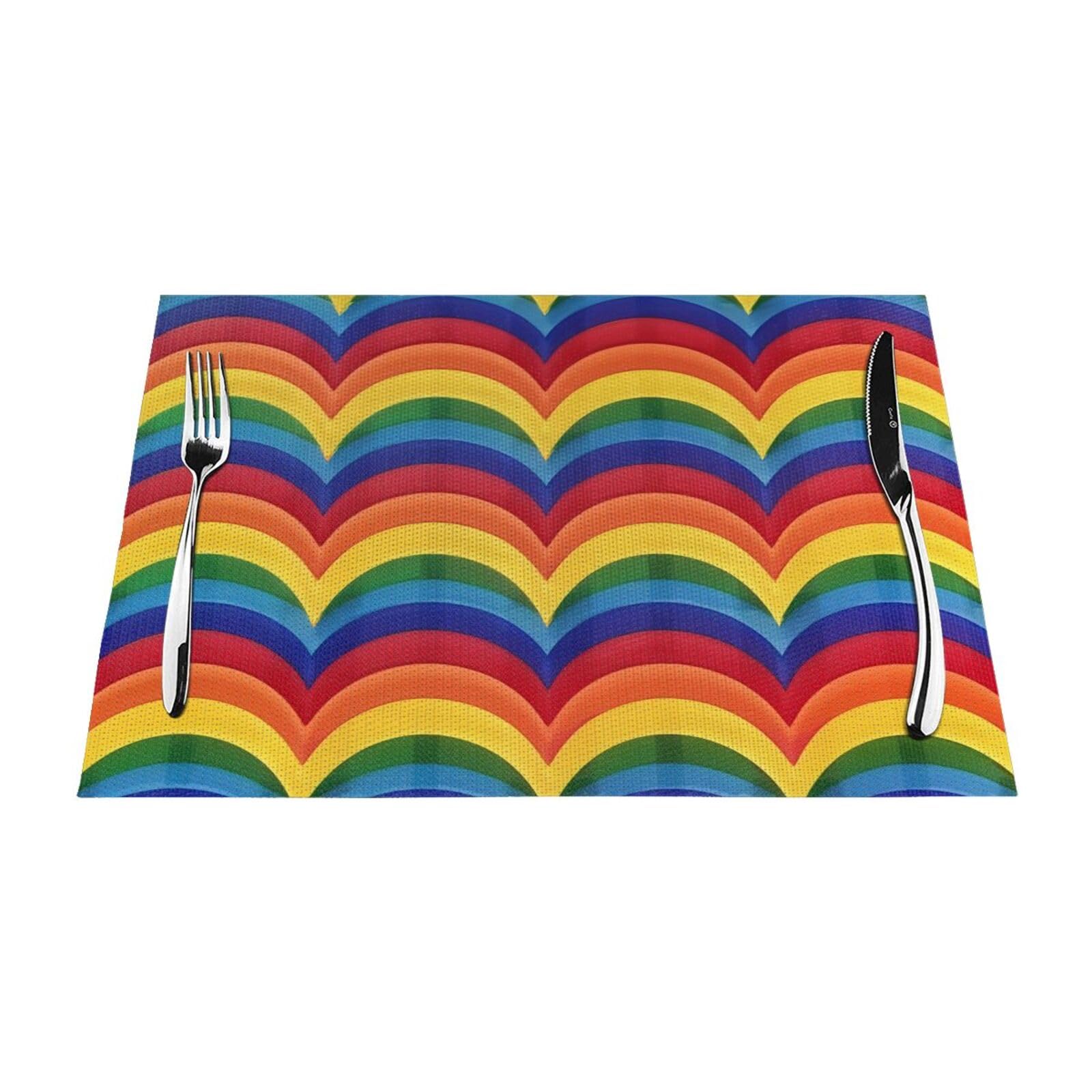 Rainbow Pattern Printed PVC Placemat 4 PCS for Kitchen Dining Table Heat-resistand Washable Table Mats 18x12 in