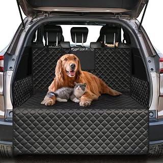 Dog Cargo Liner SUV, Waterproof Pet Cargo Cover Car Trunk Mat with Bumper Flap Protector Washable Nonslip Dog Seat Cover with Storage Pockets, Universal Size for Truck and SUV 185 * 105cm Black