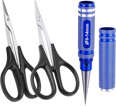 RC Body Reamer 0-14mm Hole Puncher, Curved Scissors and Straight Scissor RC Car Quadcopter Airplane Helicopter Boat Models Body Shell Trimming Tool Lexan PlasticBlue