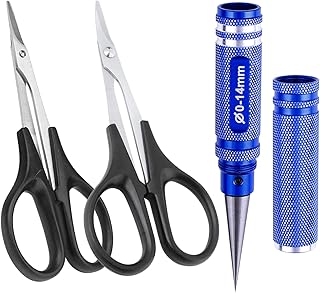 CrazyHobby RC Body Reamer, Curved Scissor & Straight Scissor RC Car Body Mounting, RC Bodyshell Hobby Repair Tools 3pc Combo Set (Blue)