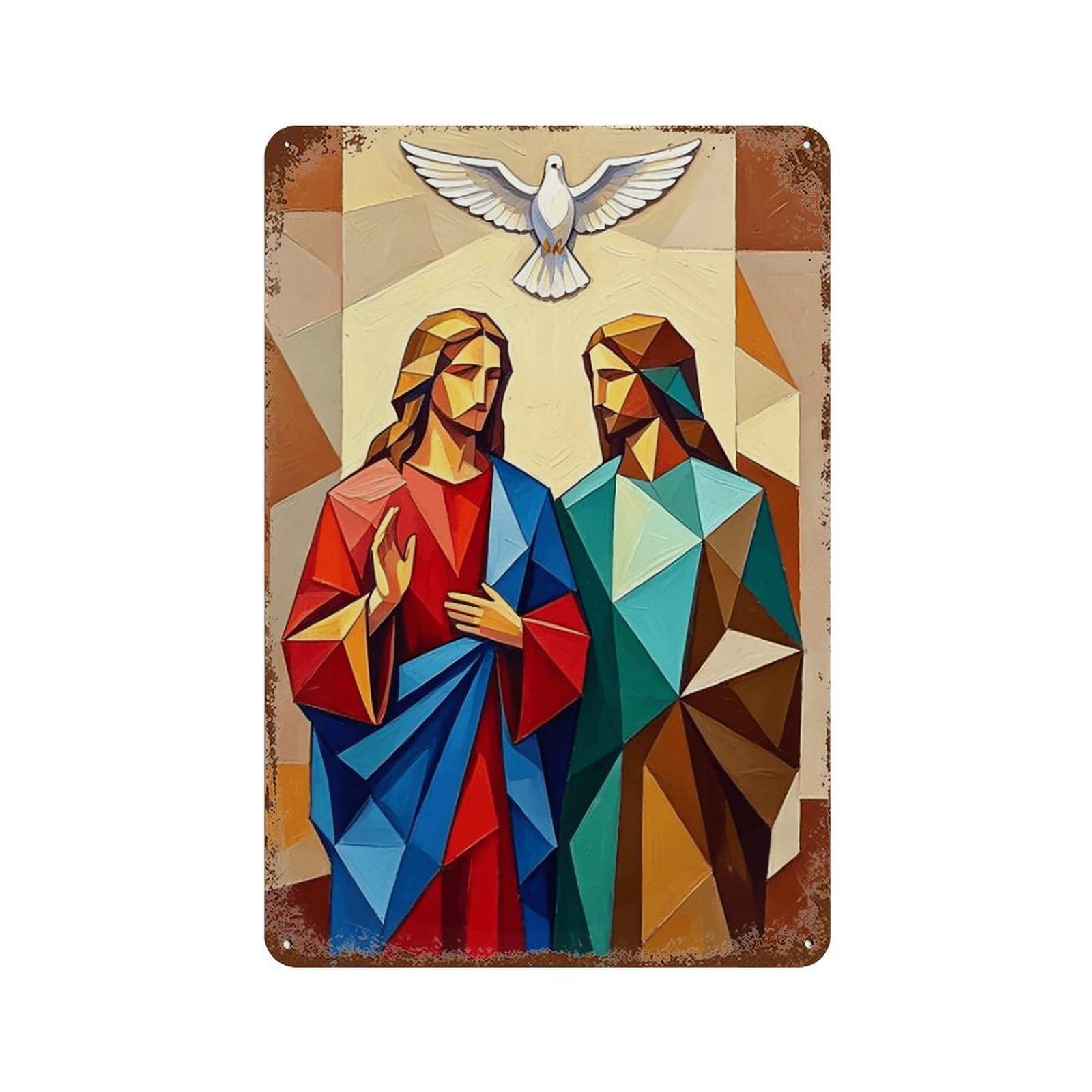 MGHTGRWE Christ And Dove of Peace Poster Wall Art Iron Vintage Metal Tin Sign Modern Home Cofffee Club Art Bar Shop Decor 30x20cm