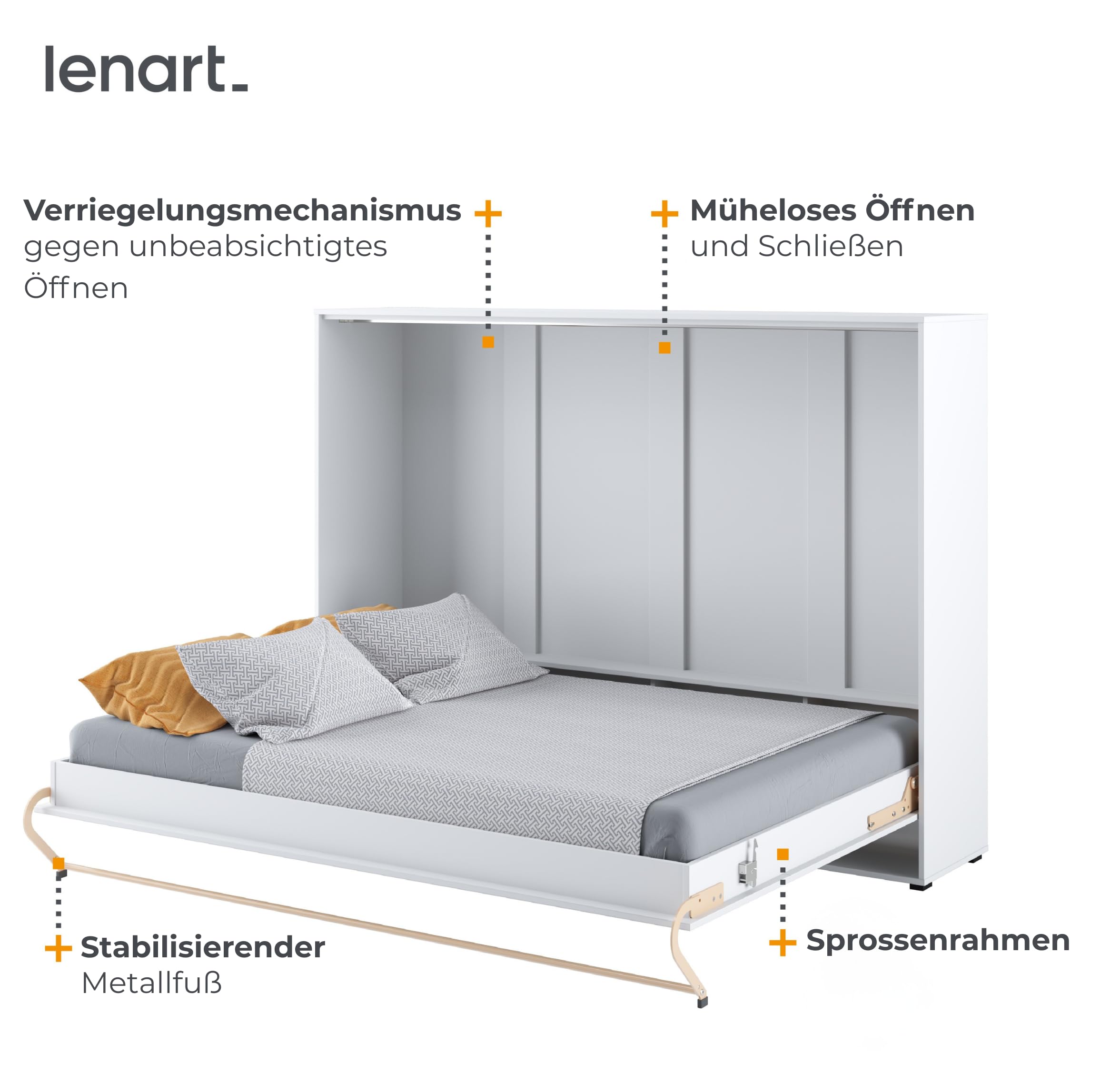 Homlando Lenart Schrankbett - Wandbett Concept Pro CP04 140x200 cm - Schrankklappbett Horizontal - Schrank mit integriertem Klappbett - Funktionsbett (Weiß Matt)