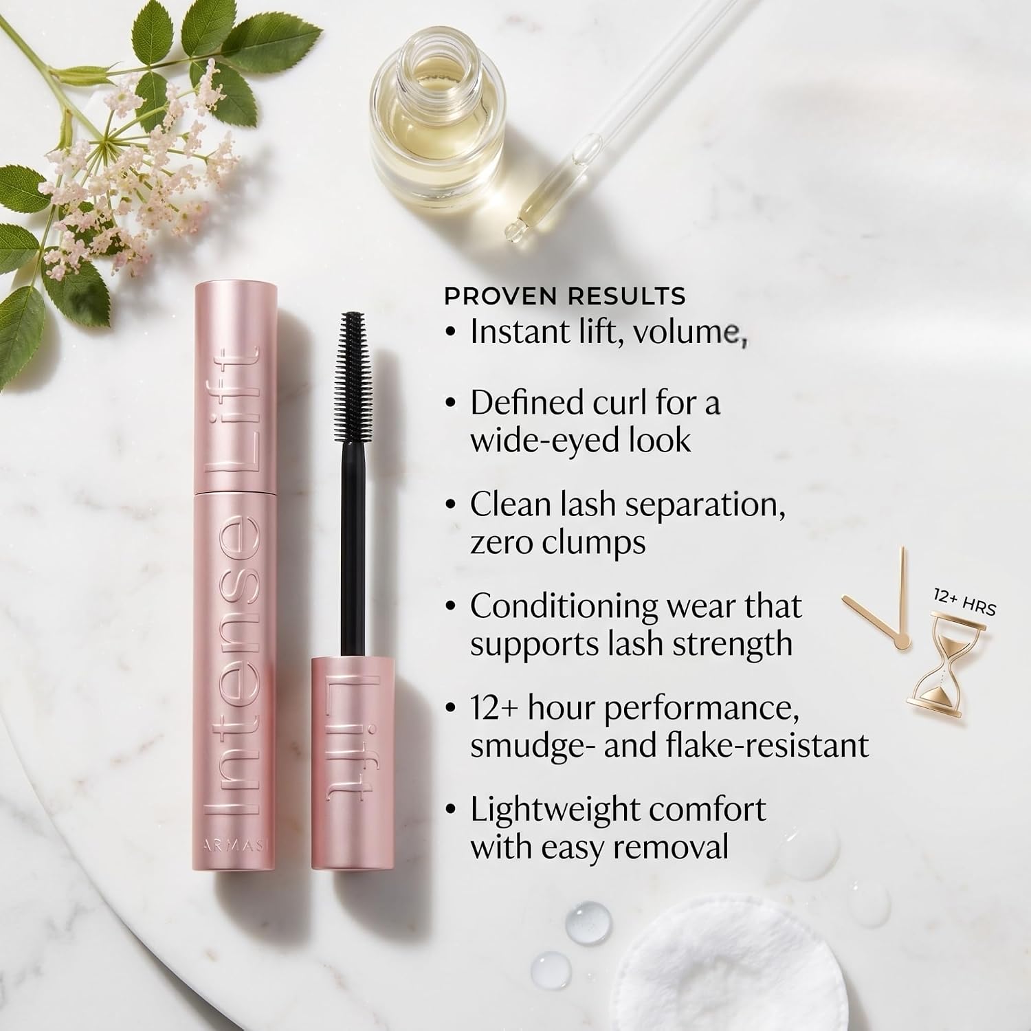 FARMASi Intense Lift Mascara, Volumizing & Lengthening Mascara with Curl Effect, Smudge Resistant, Clump Free, Lightweight Lash Conditioning Formula, Vegan & Cruelty Free, Black, 0.37 fl oz