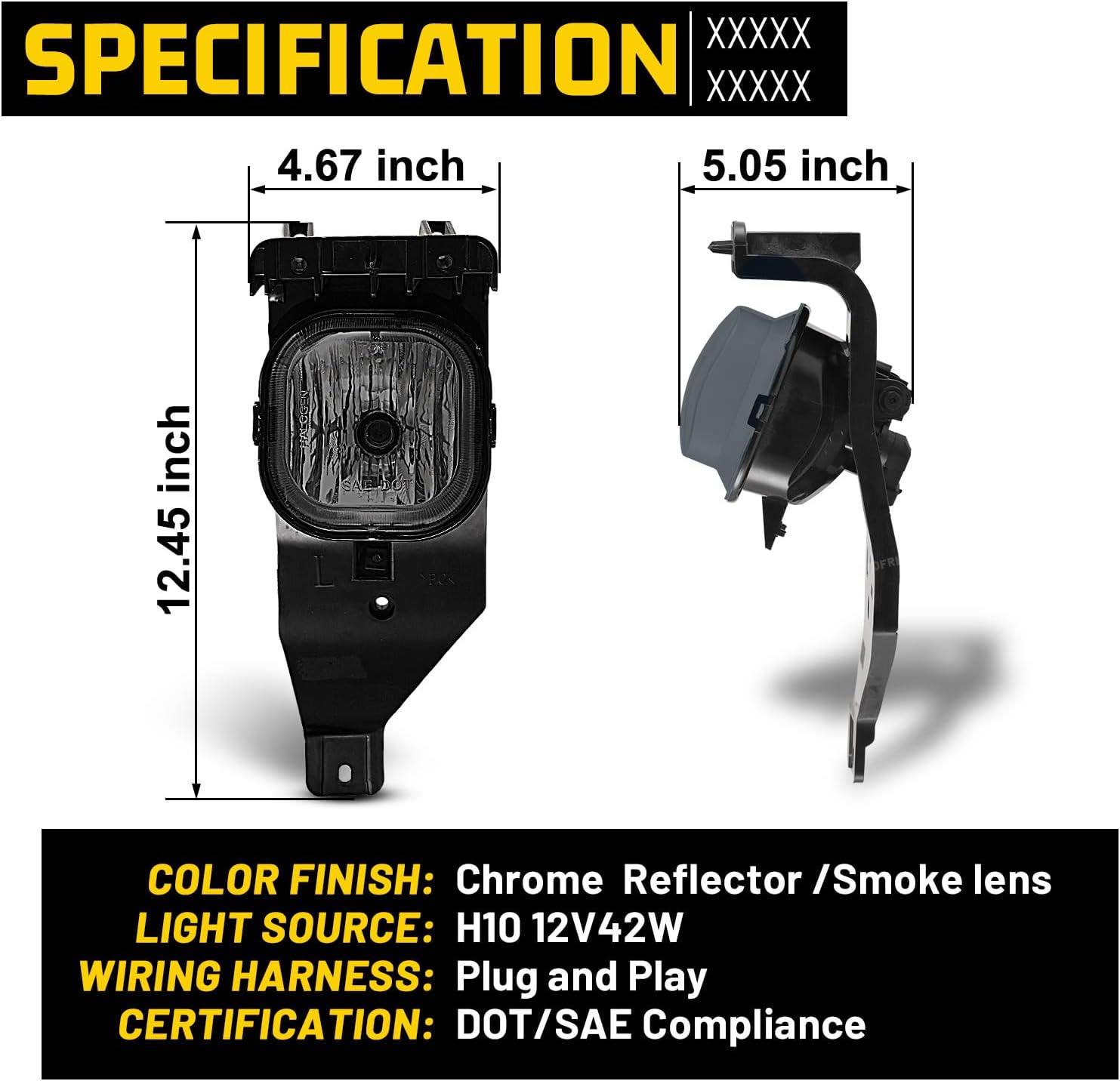 Fog Lights Assembly Compatible with Ford F250 350 450 550 (SUPER DUTY) 2005-2007/ Excursion 2005 with Bulbs H10 12V 42W Driving Fog Lamps Replacement- 1 Pair (Smoke Lens)