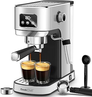 Geek Chef Espresso Machine, 20 Bar Coffee Machine, Latte Machine, Stainless Steel Espresso Coffee Machine with Removable Water Tank, for Home for Family for Friends