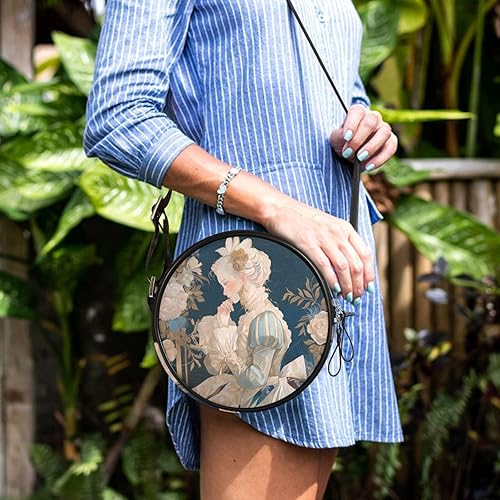 Vista 7 de Retro Court Style Mujer Rococó Art Round Cute Crossbody Bolsas para Damas Moda con Correa Ajustable Pequeños Bolsos Ir de Compras Bolso Messenger