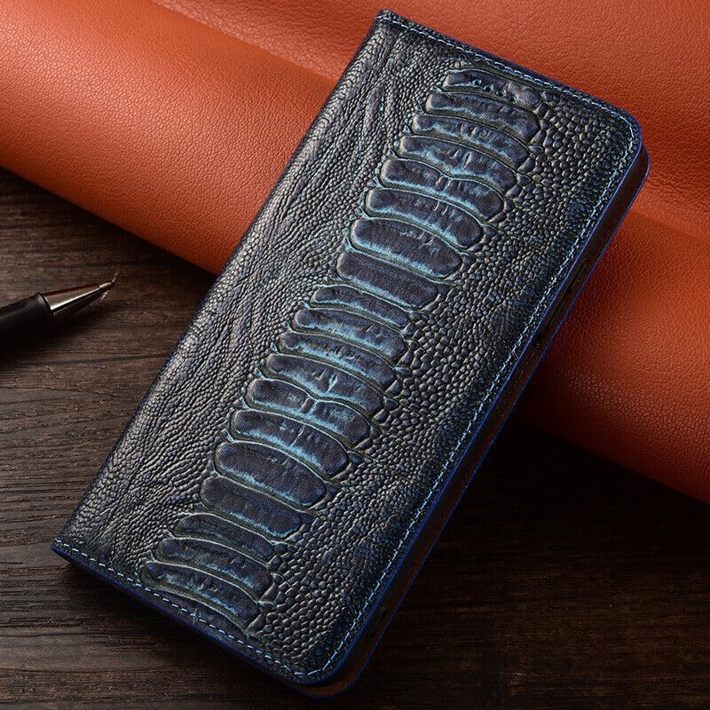 Étui en cuir véritable iPhone 16 Plus bleu foncé élégant avec rabat magnétique