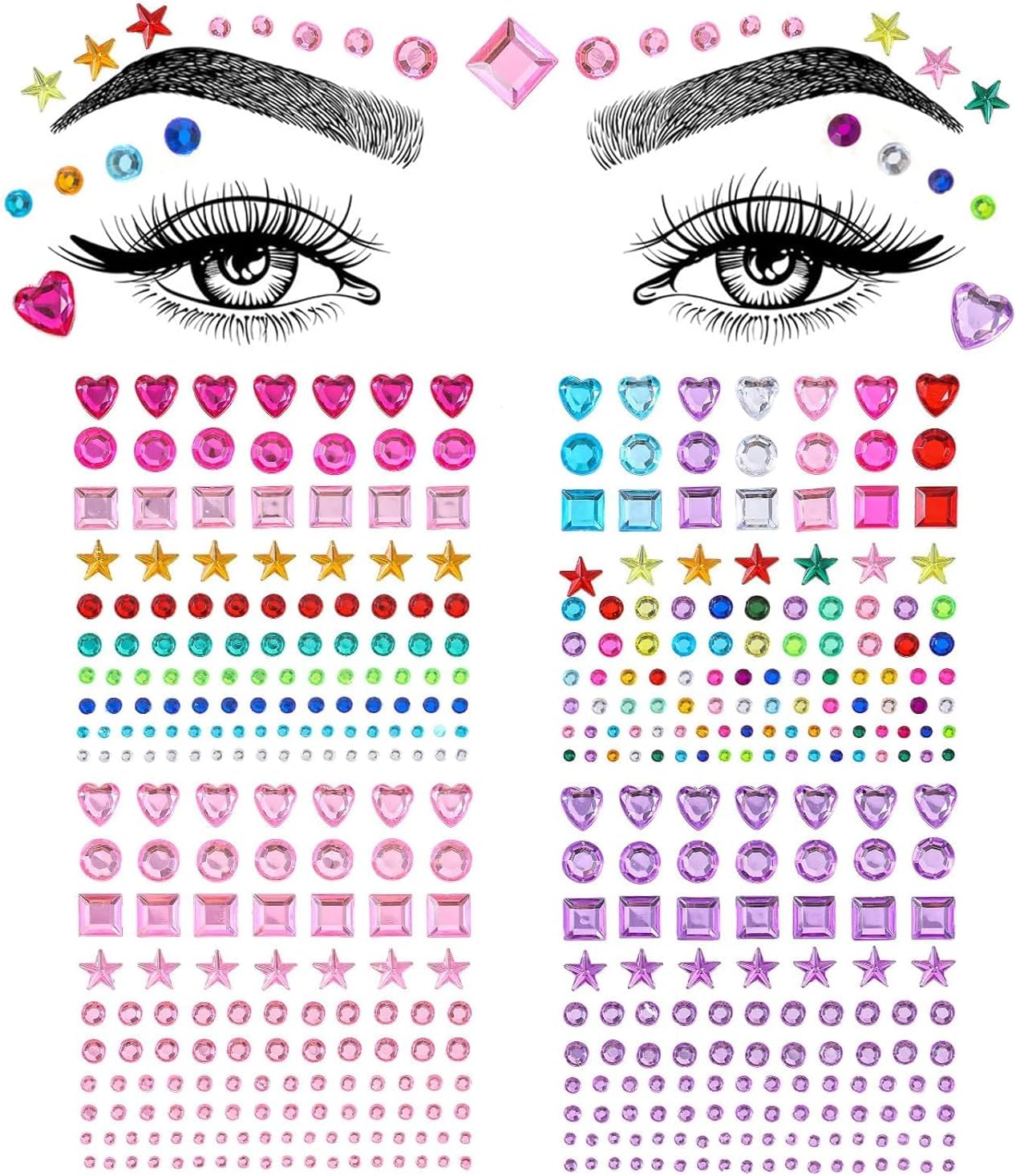 ELECDON Face Gem Stickers, 4 Sheets Self-Adhesive Crystal Jewels Diamonds Makeup Rhinestones, Nail Gems for Crafts, Acrylic DIY Decorative Diamond Stickers for Women & Kids