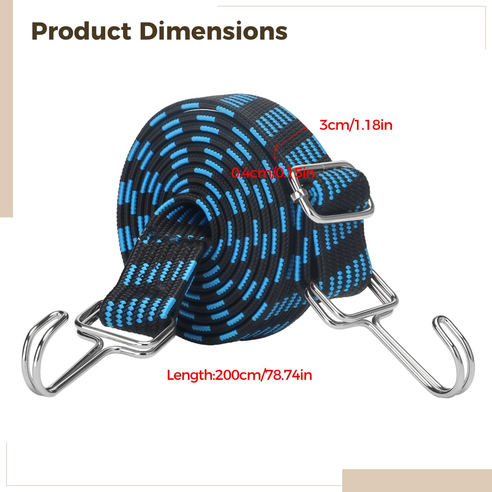 Lot de 4 Sangles élastiques résistantes, Cordons tendeurs de 2 m avec Crochets en S, pour Porte-vélo, Bagages, Moto, Camping, déménagement, Design Plat et Large, Maintien Ferme et Usage Polyvalent