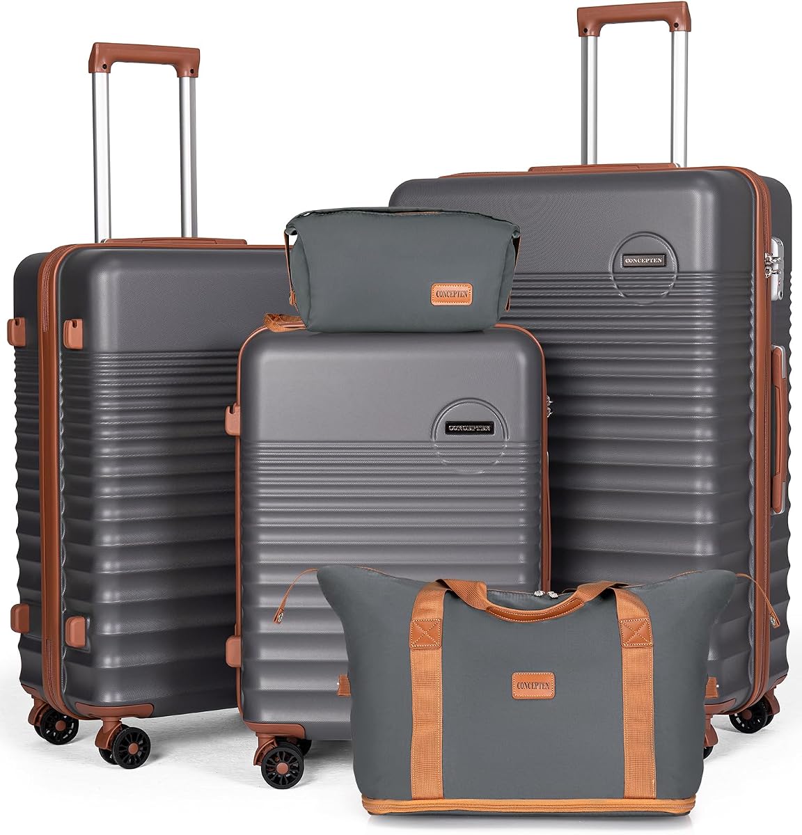 CONCEPTEN Luggage Sets 5 Piece, ABS+PC Hardshell Suitcases with Wheels | TSA Lock, 22x14x9 Airline Approved Carry On, Spinner Wheels, Matching Travel Bags, Travel Luggage