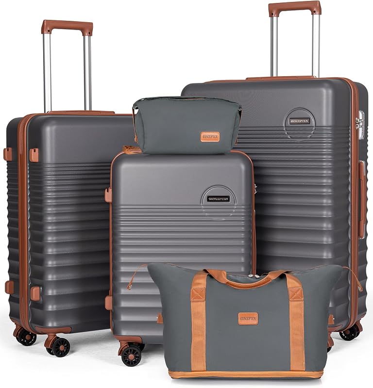 CONCEPTEN Luggage Sets 5 Piece, ABS+PC Hardshell Suitcases with Wheels | TSA Lock, 22x14x9 Airline Approved Carry On, Spinner Wheels, Matching Travel Bags, Travel Luggage
