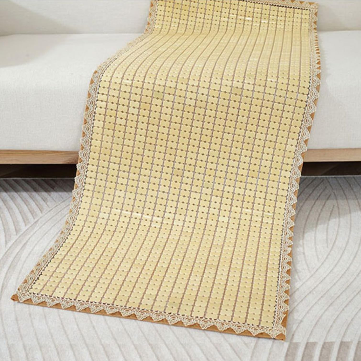 NIANXINN Matelas de Couchage Rafraîchissant D'été,Tapis de Lit en Bambou Antidérapant,Natte en Bambou Mahjong,Coussins de Siège en Bambou pour Chaise de Bureau,Lisse sans Bavures (90x190cm)