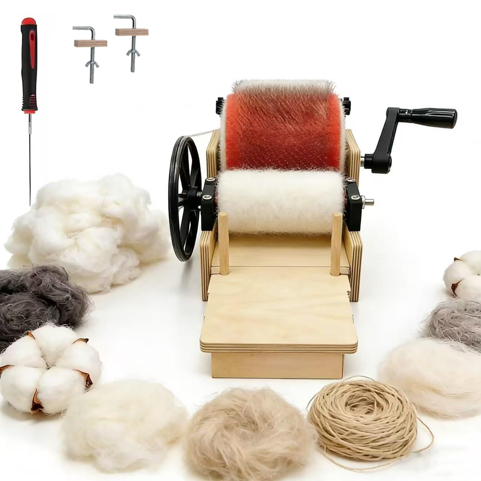 Jybnbbe Size_name Hand Drum Carder, Wool Combing Machine, Fast Color Mixing, Fiber Blending Wheel For Diy Felt Animals Craft (12Cm)