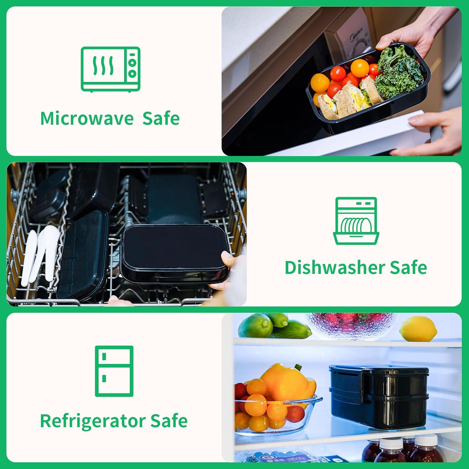 Lunchneo bento box for adults, separate for men and women, set of utensils and dipping containers, cute Japanese bento box, microwave heatable(Black) - Image 5