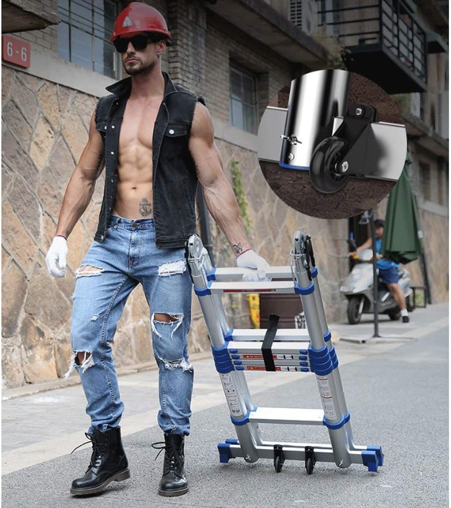 Telescopic Ladder Telescoping Ladders Thickened Aluminum Alloy 14FT Aluminum Telescoping Ladder Newly Telescopic Extension Ladder 330lbs Capacity One Button Retraction Ladders (Size : 14ft)