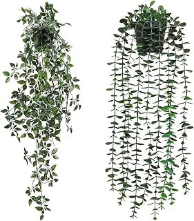 Artificial Hanging Plants 2 Pack Fake Potted Plants for Wall Home Room Office Indoor Decor (2 Pcs)