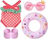 4 Piece Swimming Set for Dolls, Including Ring, Sunglasses, Swimsuit and Clogs, Pink Accessories for 43 cm Dolls