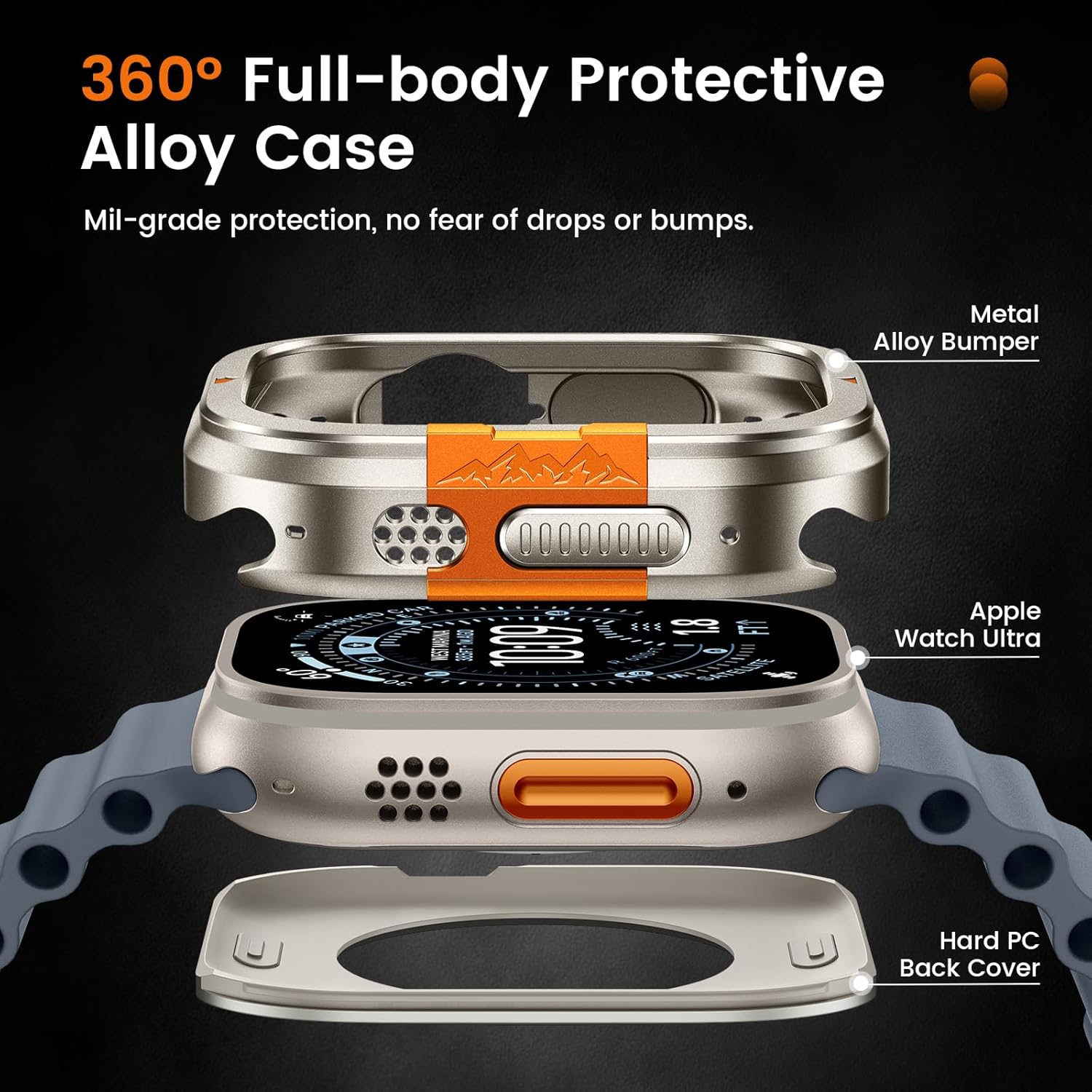 LETOID Metal Case and Leather Band Compatible with Apple Watch Ultra 3 /Ultra 2 /Ultra 49mm