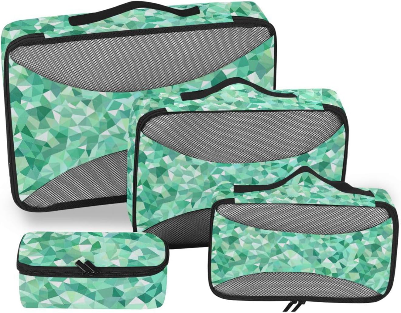Green Irregular Triangle 4 Pcs set travel organizers for Mesh Travel Essentials expandable set compression packing cubes