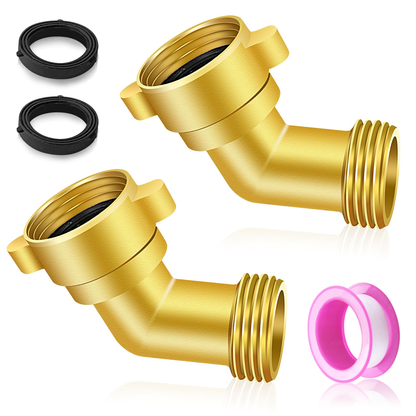 45 Degree Hose Elbow, 3/4'' GHT Garden Hose Elbow, Brass Water Hose Elbow for RV, Water Hose Connectors with Male to Female Port, 45 Degree Hose Elbow, for Garden Hoses,RV,Camper,Water Nozzles, etc