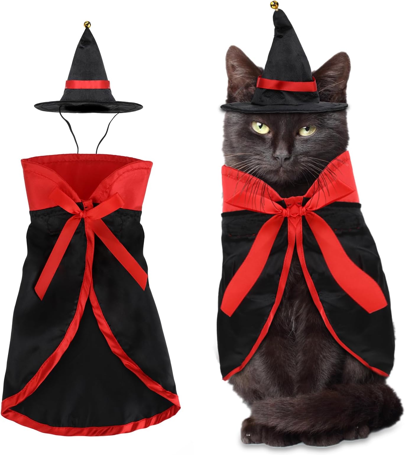 Halloween Cat Costume, Adjustable Vampire Cape Cloak with Bowler Hat Halloween Cat Cloth Decoration, Kitten Halloween Cosplay Costumes Accessory for Cats, Halloween Cat Clothes Dress up Your Cat