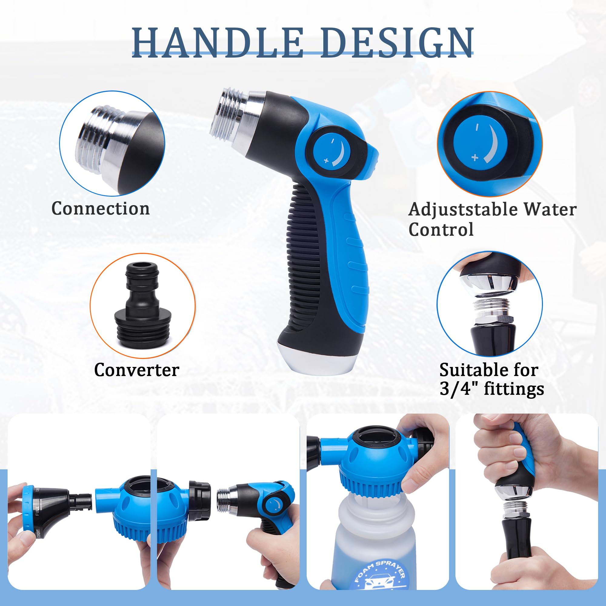 Car Wash Foam Gun Sprayer with Washing Sponge & Absorbent Towel, Functional Nozzle Foam Cannon Car Washing Kit, for Car Washing, Garden Cleaning