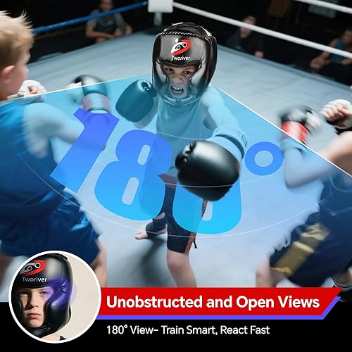 Miniatura 4 de Casco de boxeo para niños, hombres y jóvenes, paquete de 2, casco de combate de MMA de cara completa con protección ajustable, máscara facial de