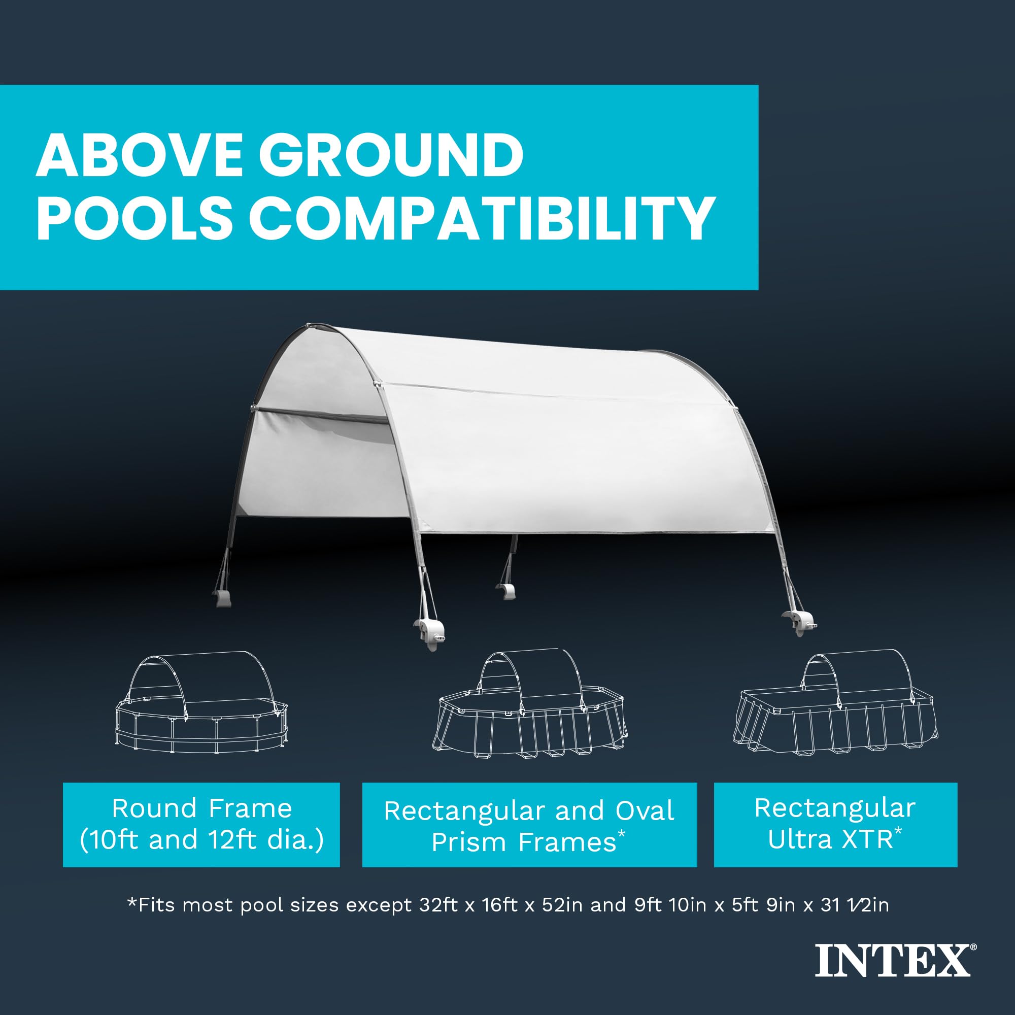Intex 28054E Copertura protettiva UPF 50 Plus, facile da installare, impermeabile, per piscine rettangolari da 2,9 m o più piccole, grigio
