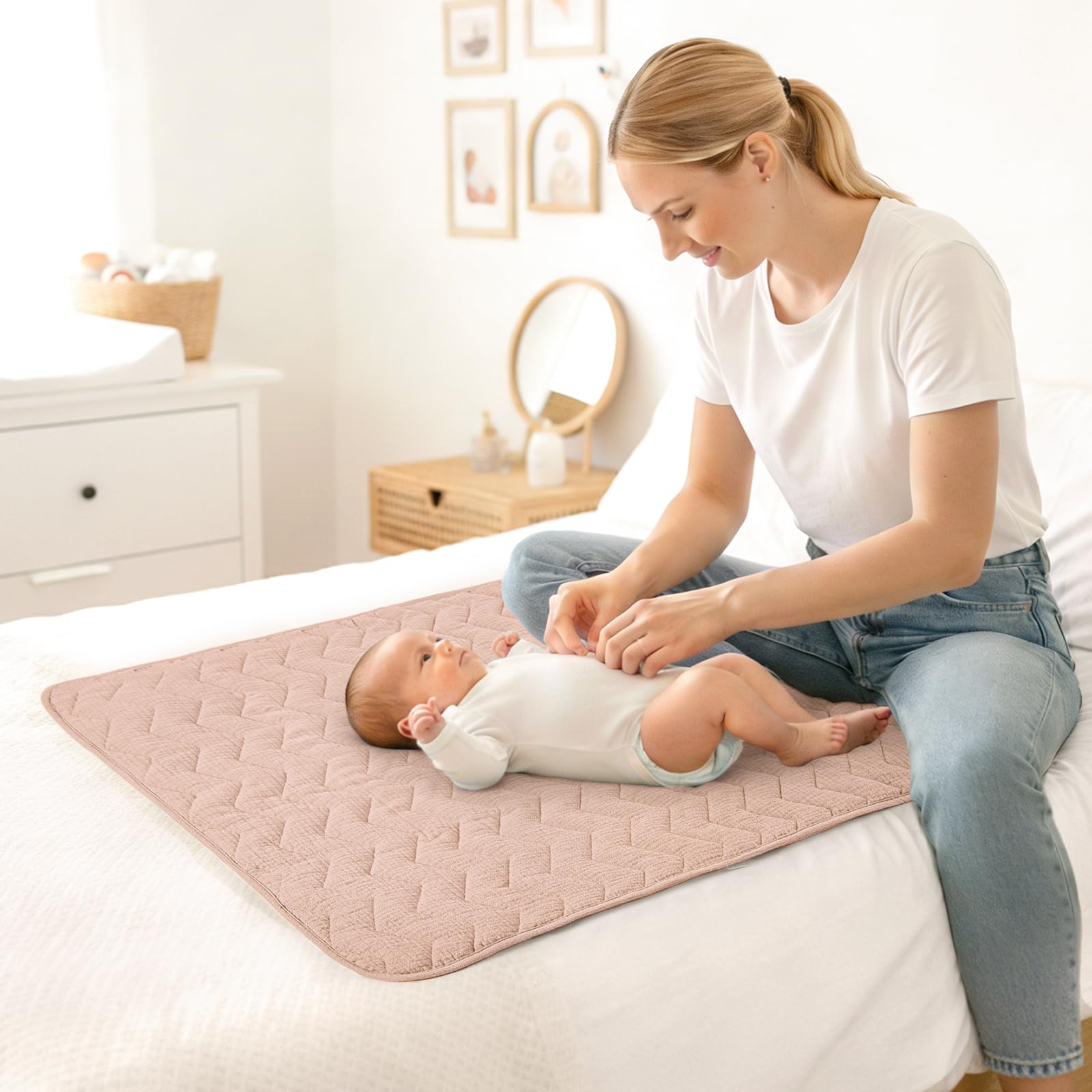 lulumoon Wickelauflagenbezug für Wickelauflage 75x85cm: Musselin Baumwolle mit hoher Saugfähigkeit – Auslaufsichere Rückseite – waschbarer Wickelauflage für Baby, 2 Pack
