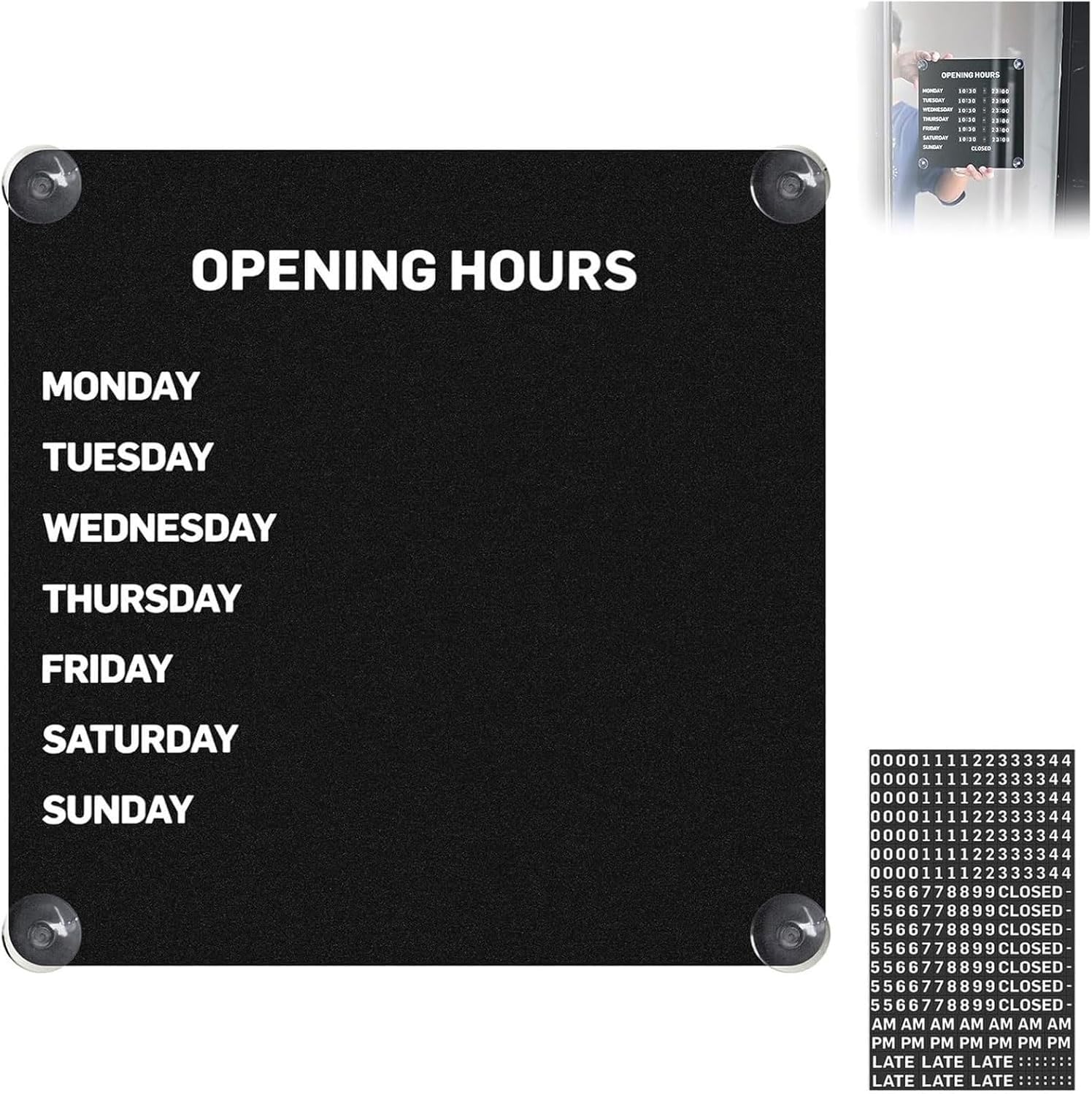 Metal Magnetic Business Hours Sign, Changeable Schedule Board With Suction Cups & Magnetic Numbers For Glass Door, Reusable Opening Hours Sign For Storefront Salon Office