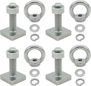 4 Count T-Bolts for Roof Rack, M8 Female Thread Lifting Eye Nut with T-Slot Bolt | 304 Stainless Steel | Heavy Duty T-Slots T-Track Bolts with Nuts Washer Barrels Kit for Kayak Ski Bike Rail Carrier