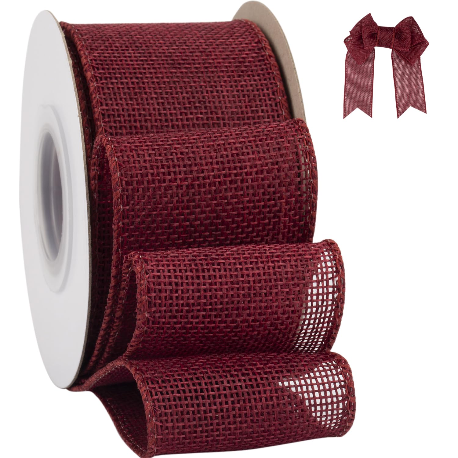 Tekdeere Burlap Ribbon 50mm x 9 Meters, Burgundy Wired Ribbon for Crafts, Gift Wrapping, Wreaths, Bows, Tree Decoration and Outdoor Decoration