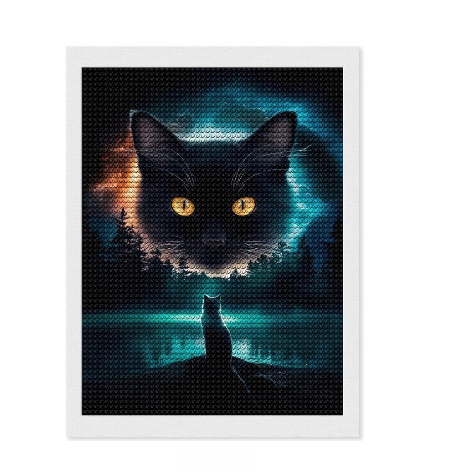 Junmoney Cosmic Cat Dream 5D Diamond Painting Kit 12"x16", Aesthetic Room Decor, Vintage Style Decor, Office Decor, Artistic Hobby