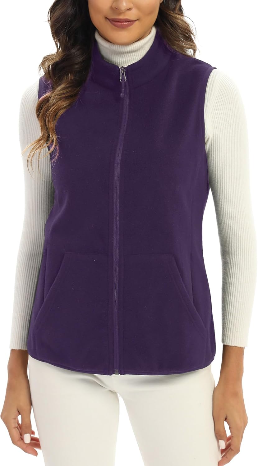 Argstar Women's Fleece Vest, Sleeveless, 6 Pockets, Lightweight, Casual, for Daily Life and Outdoor Activities